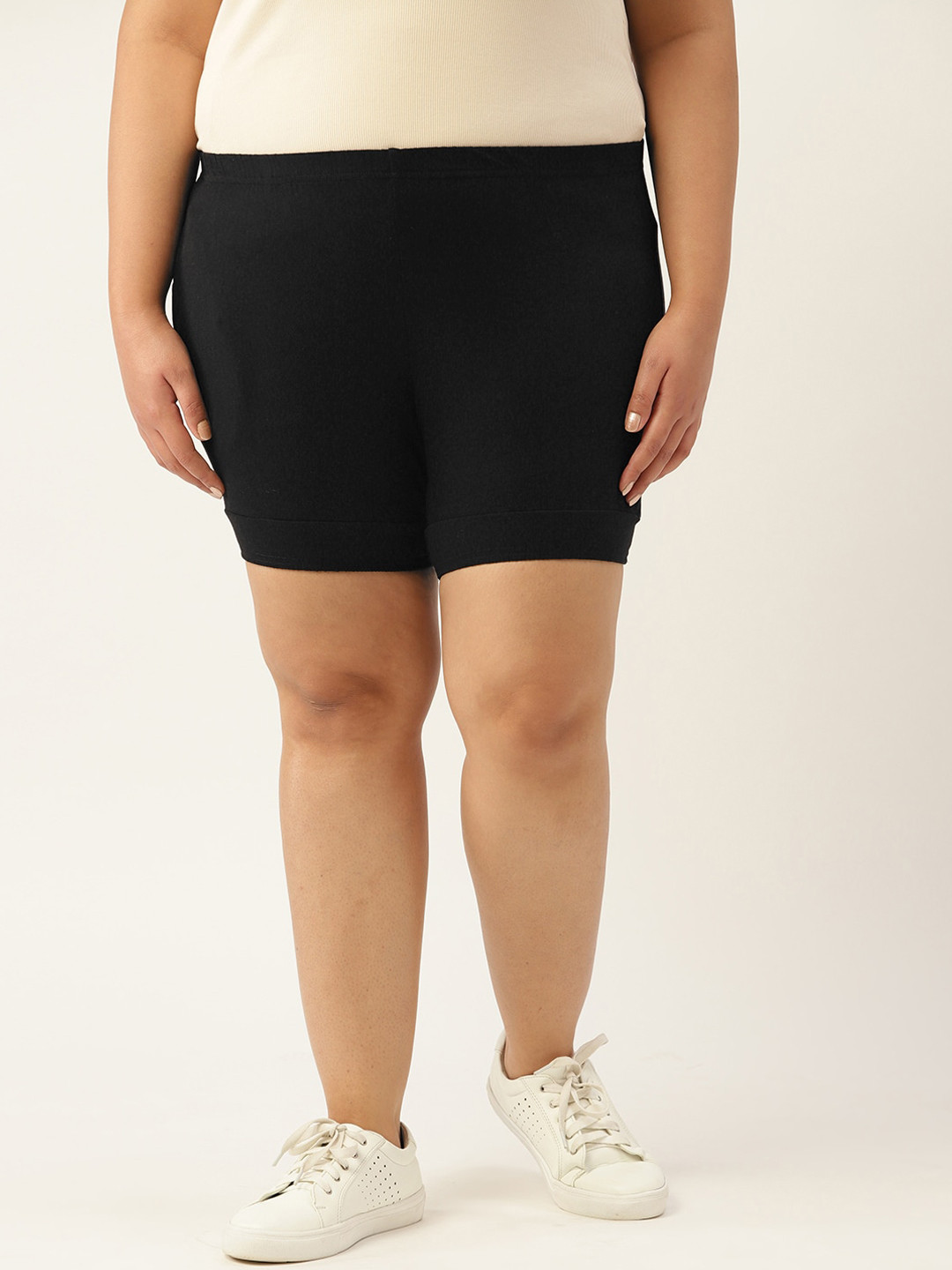 theRebelinme Plus Size Women's Black High-Rise Yoga Shorts