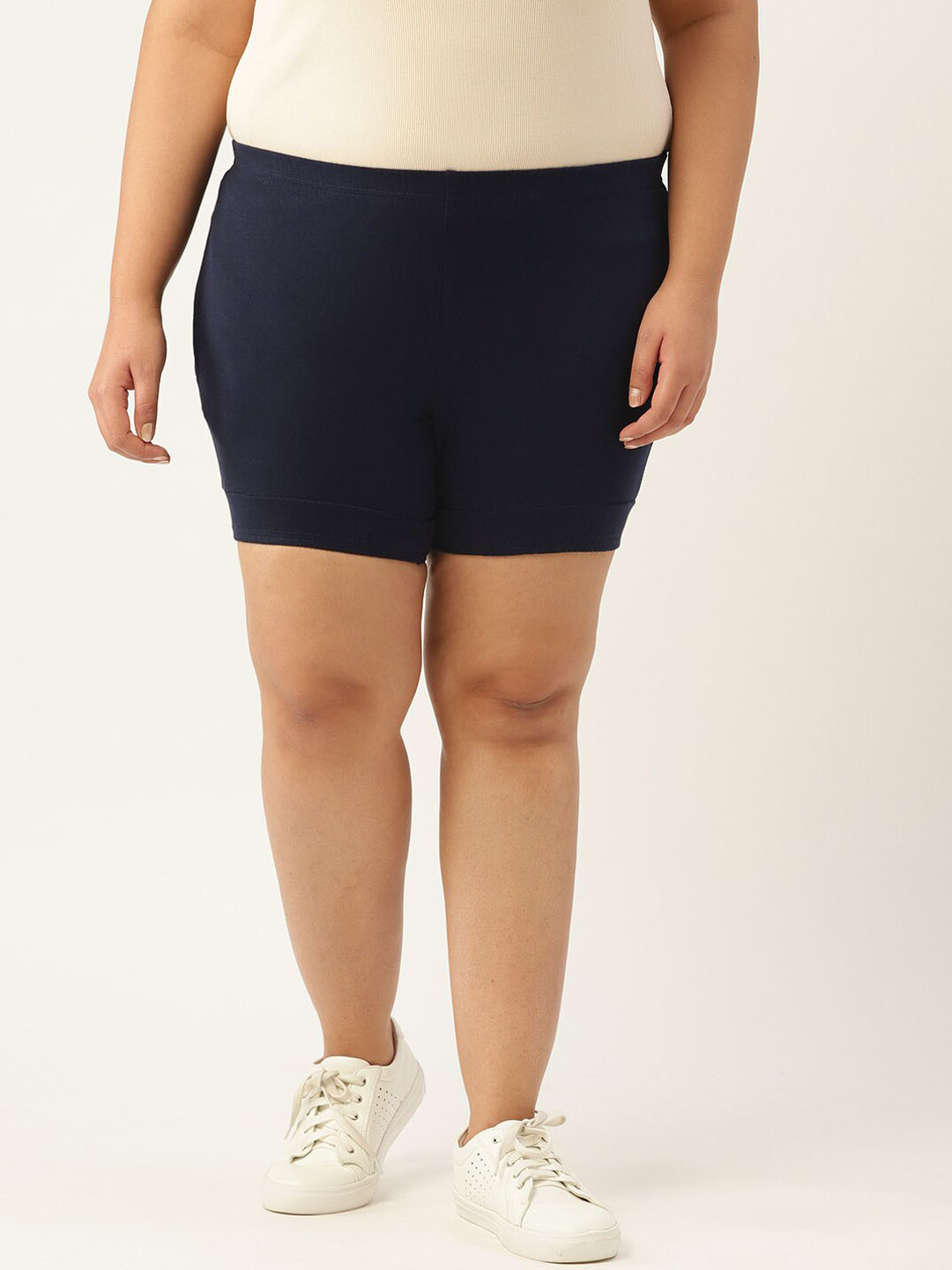 theRebelinme Women Navy Blue High-Rise Yoga Sports Shorts