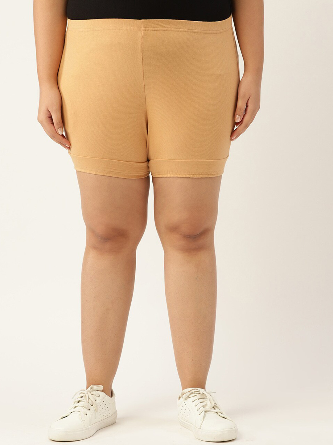 theRebelinme Women Beige High-Rise Yoga Shorts