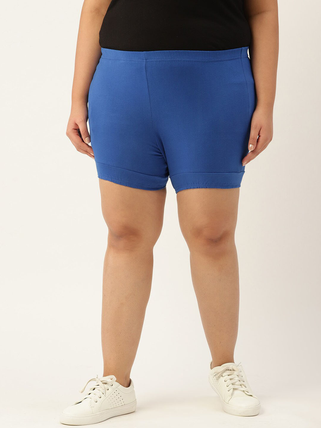theRebelinme Plus Size Women Blue High-Rise Yoga Sports Shorts