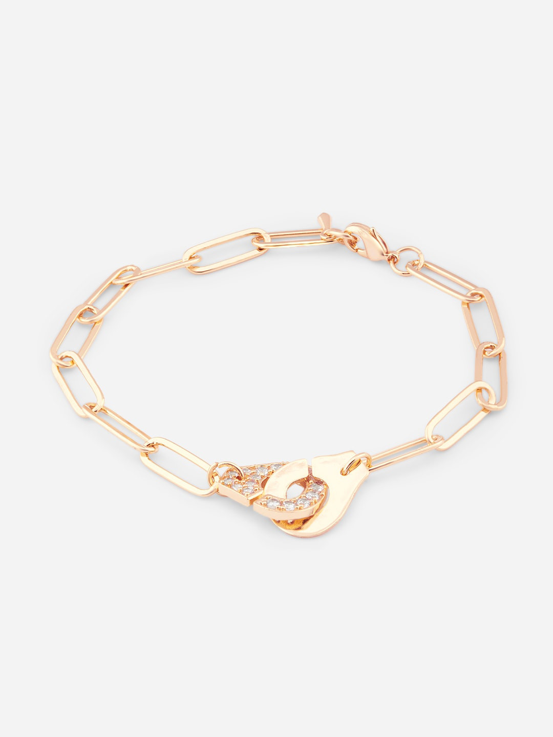 MINUTIAE Women Rose Gold Plated Diamond Studded Handcuff Pendant Bracelet Set