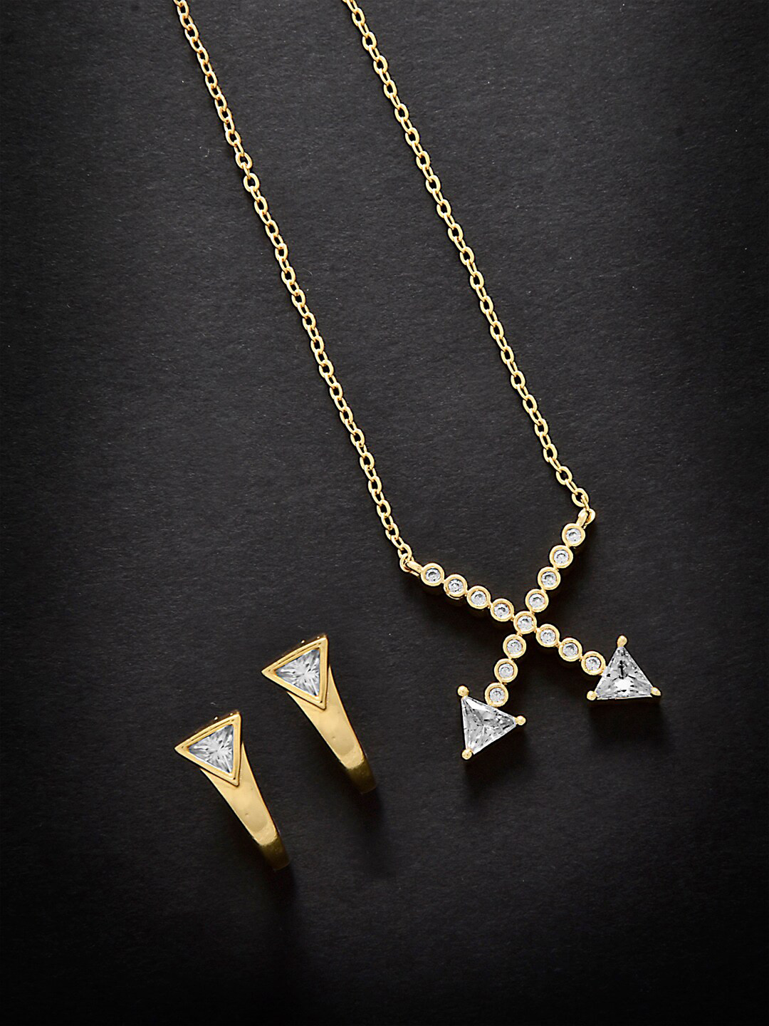 MINUTIAE Women 18K Gold-Plated White Triangle Shaped Crystal-Studded Jewelry Set