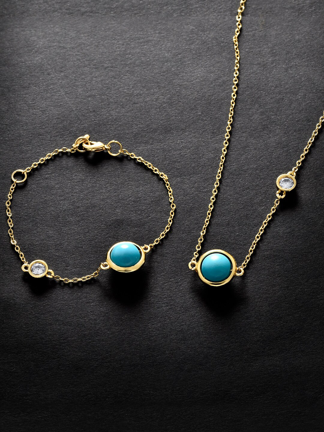 MINUTIAE Women Gold-Plated Blue & White Turquoise Stone Jewellery Set