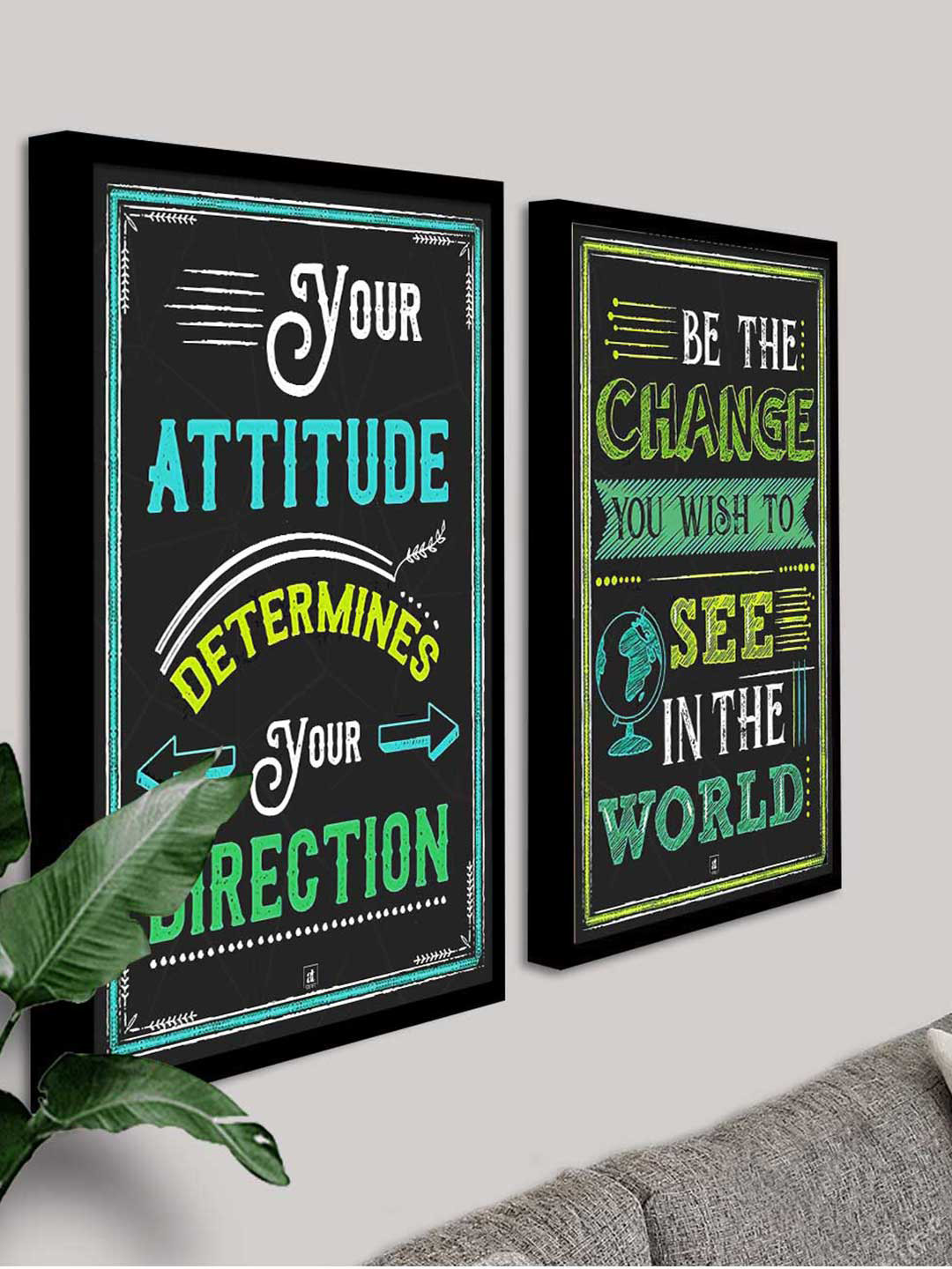 Art Street Set Of 2 Black Your Attitude Determines Your Direction Printed Wall Art