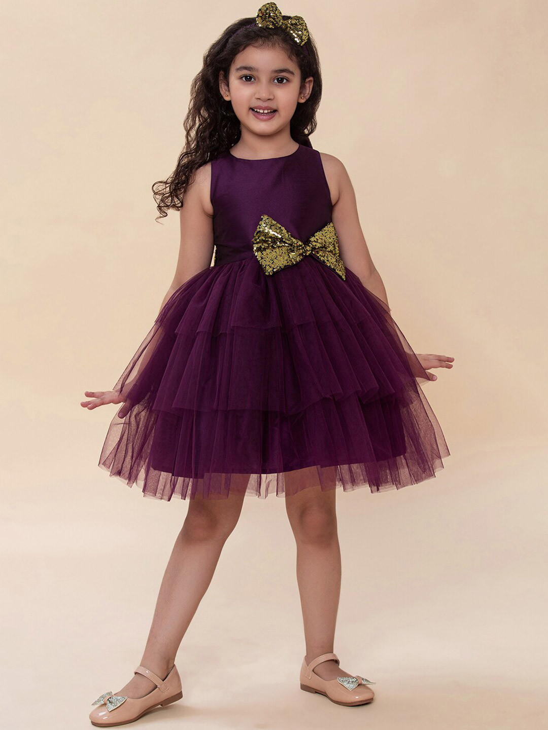 A T U N Burgundy Net Dress