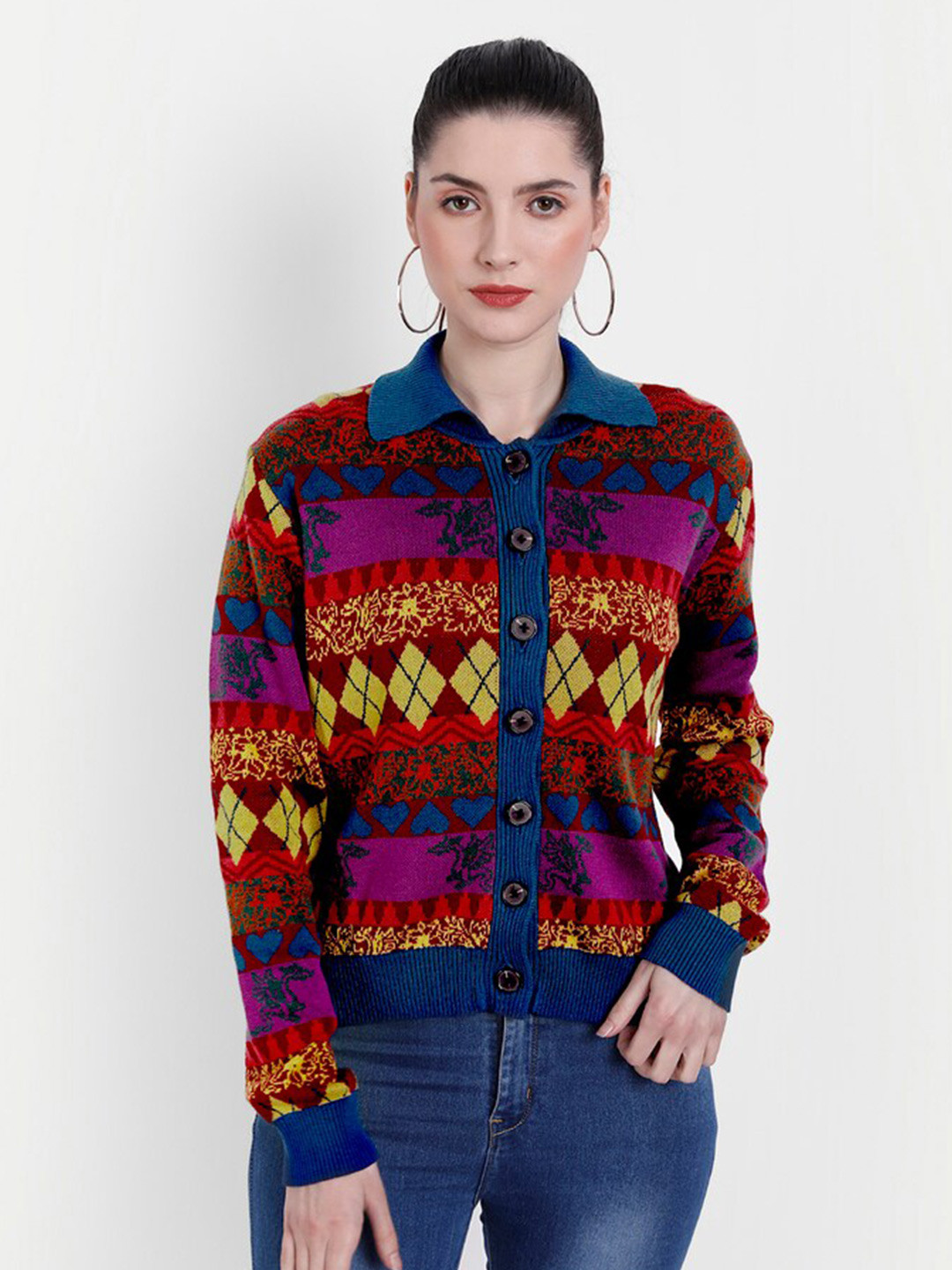 Rediscover Fashion Multicoloured Floral Print Pure Cotton knitted Top