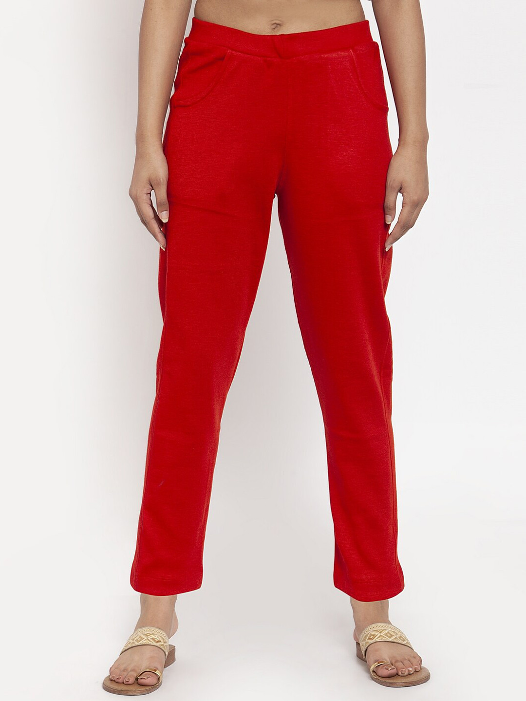 TAG 7 Women Red Solid Ankle-Length Woolen Pants