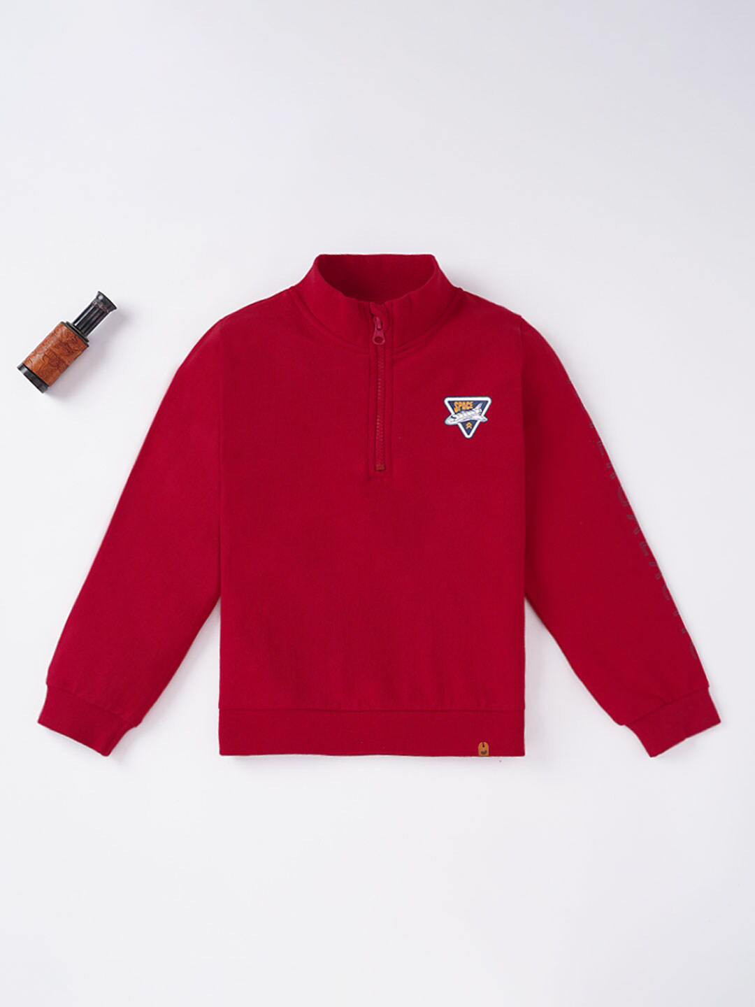 Ed-a-Mamma Boys Red Full Sleeves Zipper High Neck Sweatshirt