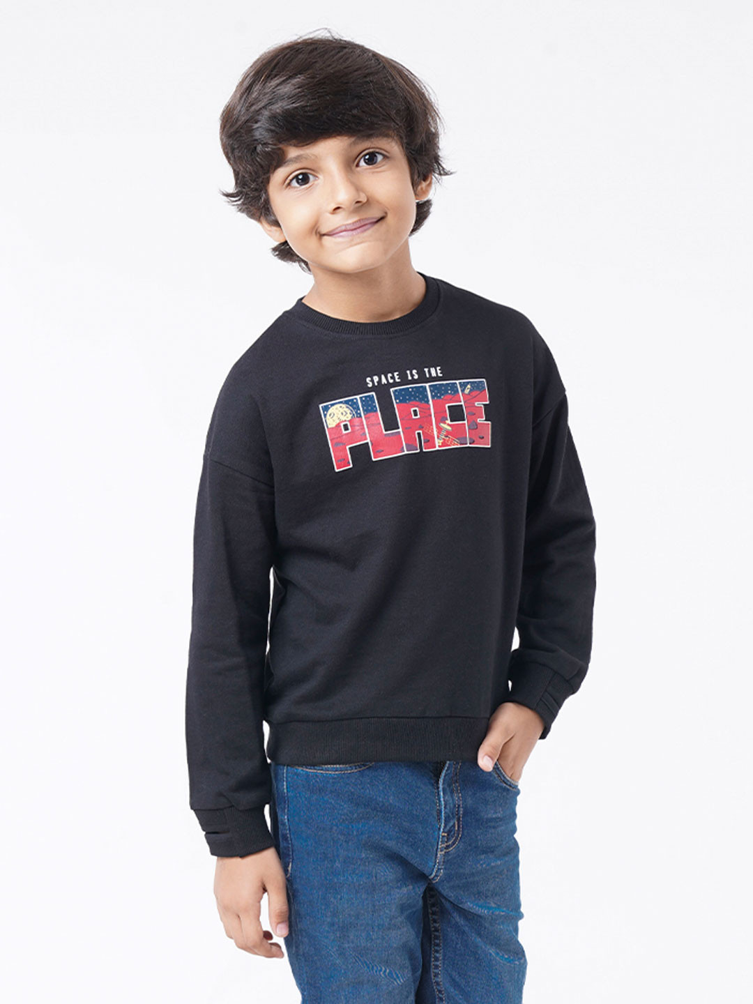 Ed-a-Mamma Boys Black Printed Sweatshirt