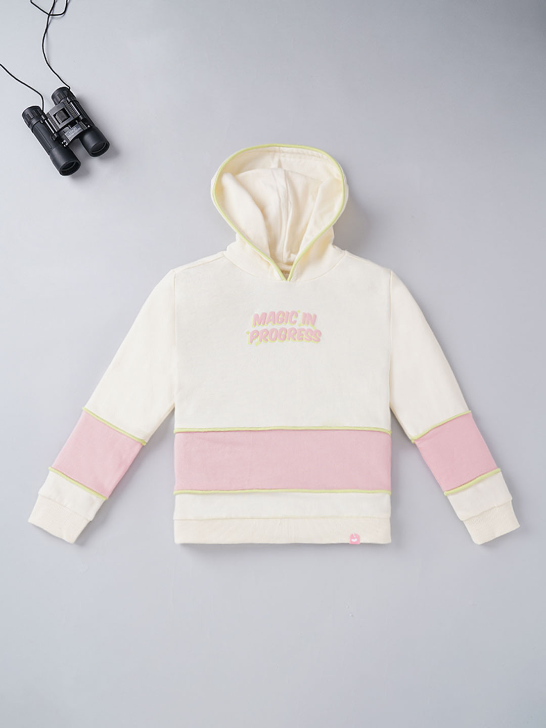 Ed-a-Mamma Girls Off White Printed Hooded Sweatshirt