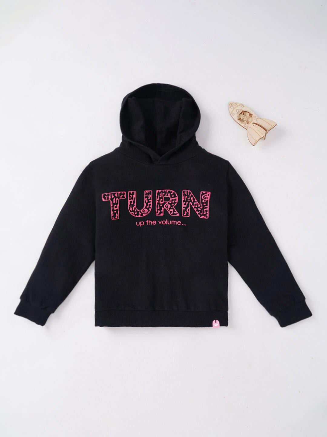 Ed-a-Mamma Girls Black Printed Hooded Sweatshirt