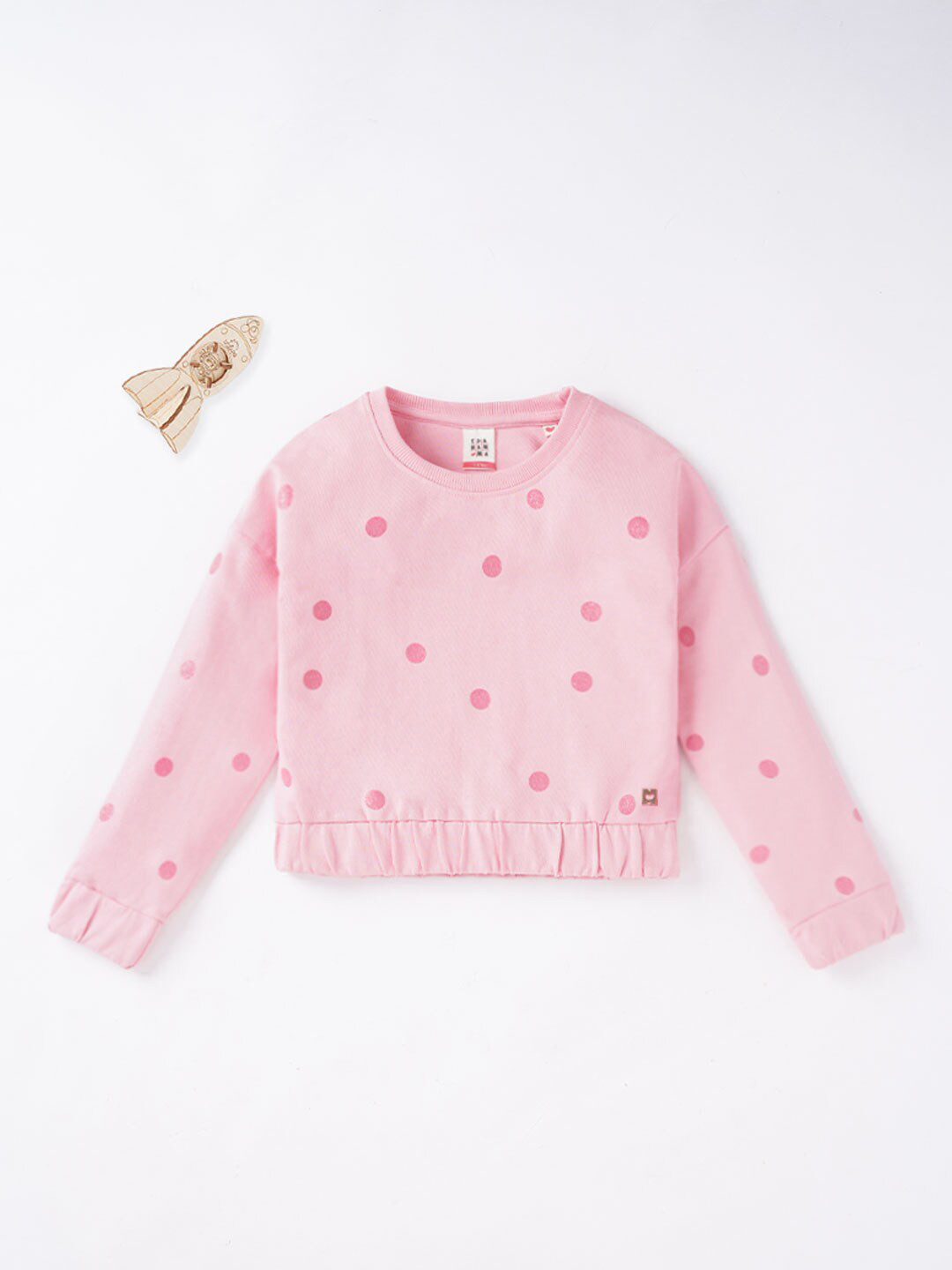 Ed-a-Mamma Girls Pink Polka Dot Printed Round Neck Sweatshirt