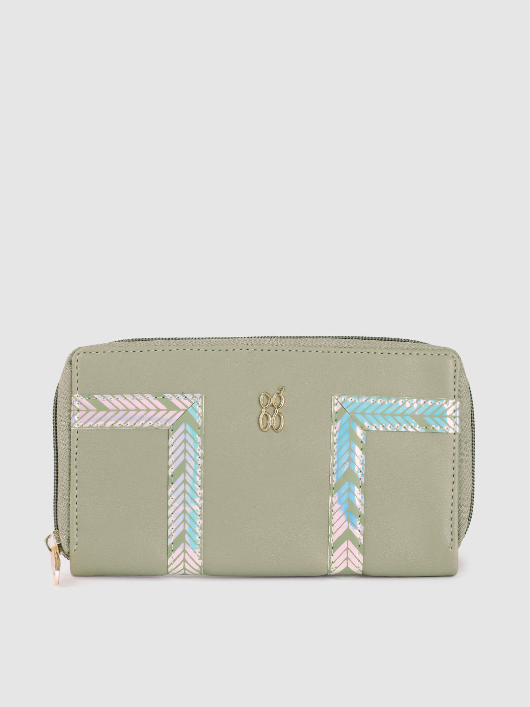 Baggit Women Mint Green Reflective Print Zip Around Wallet
