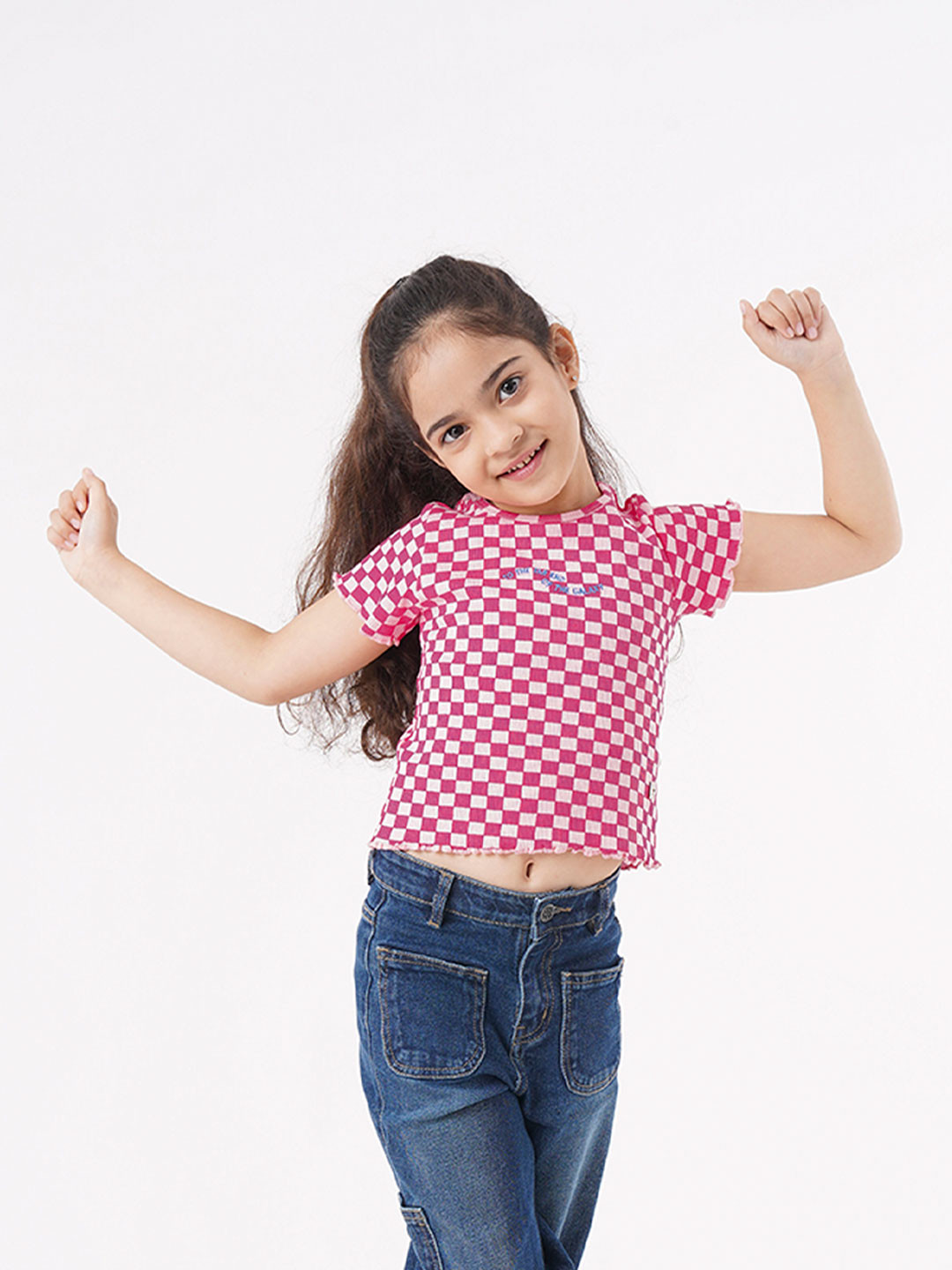 Ed-a-Mamma Girls Pink Checked T-shirt