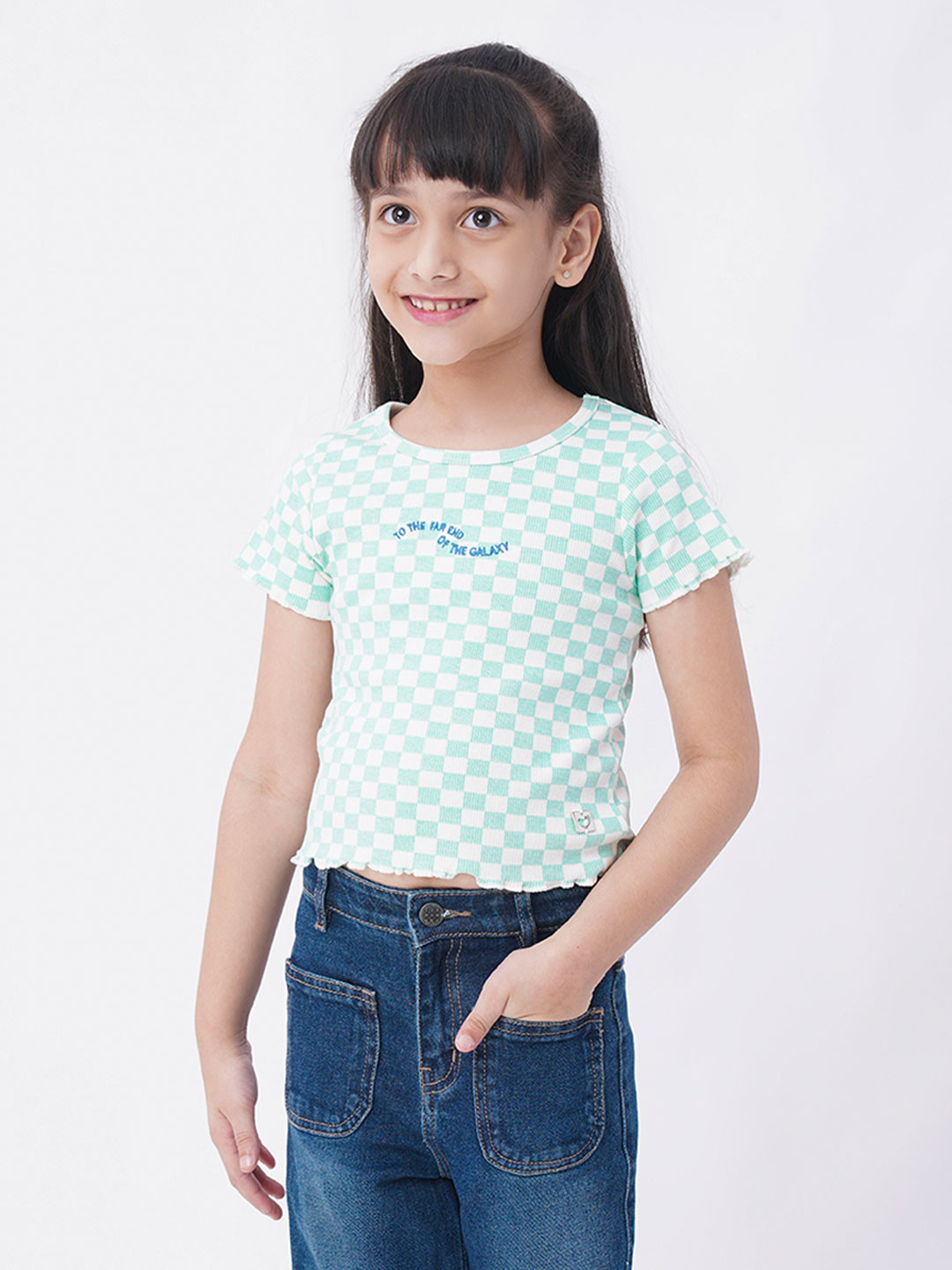 Ed-a-Mamma Girls Blue Checked T-shirt