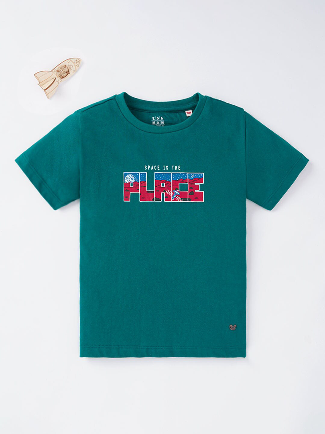 Ed-a-Mamma Boys Green Typography Printed T-shirt