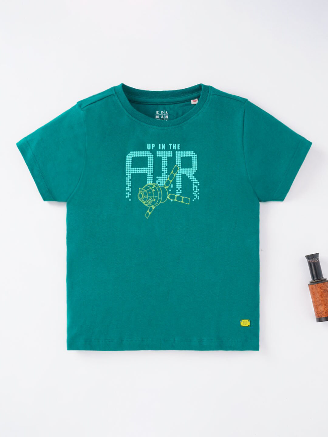 Ed-a-Mamma Boys Green Typography Printed Round Neck T-shirt
