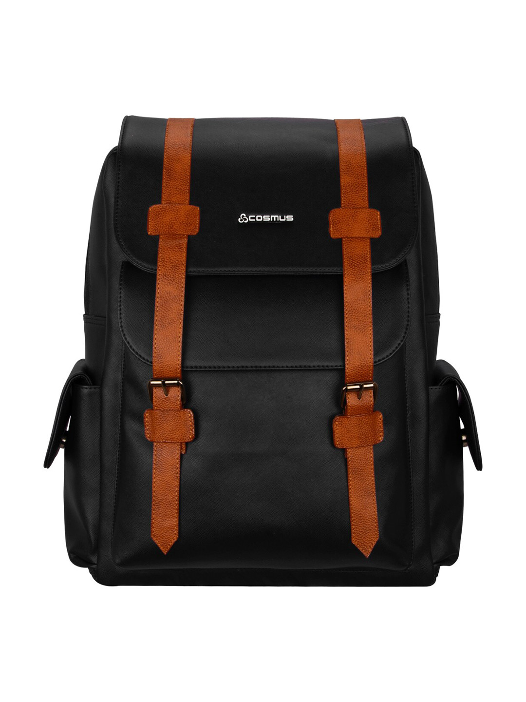 COSMUS Unisex Black & Tan PU Laptop Backpack