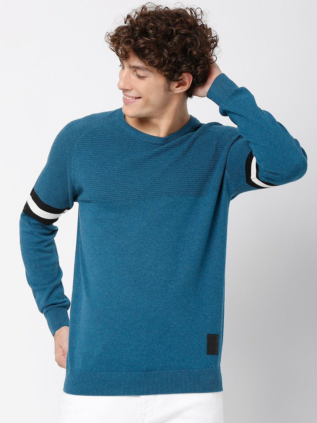Mufti Men Blue Solid Pullover