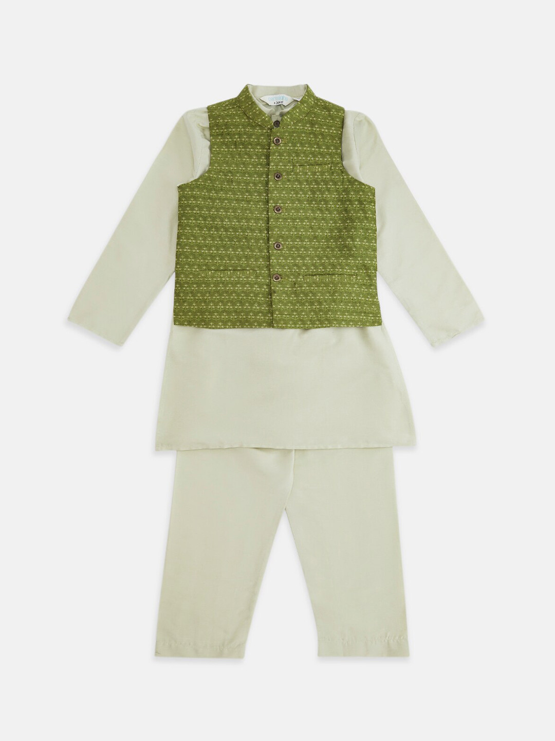 indus route by Pantaloons Boys Lime Green Kurta with Pyjamas & Nehru Jacket