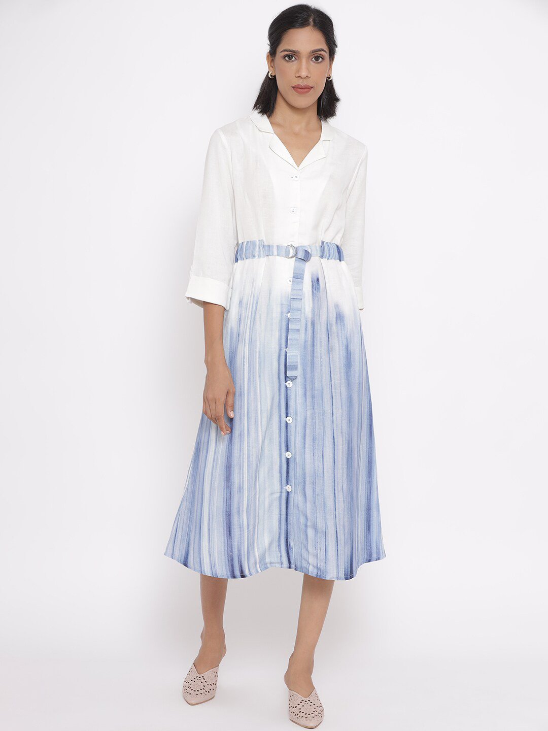 W White Striped Shirt Midi Dress