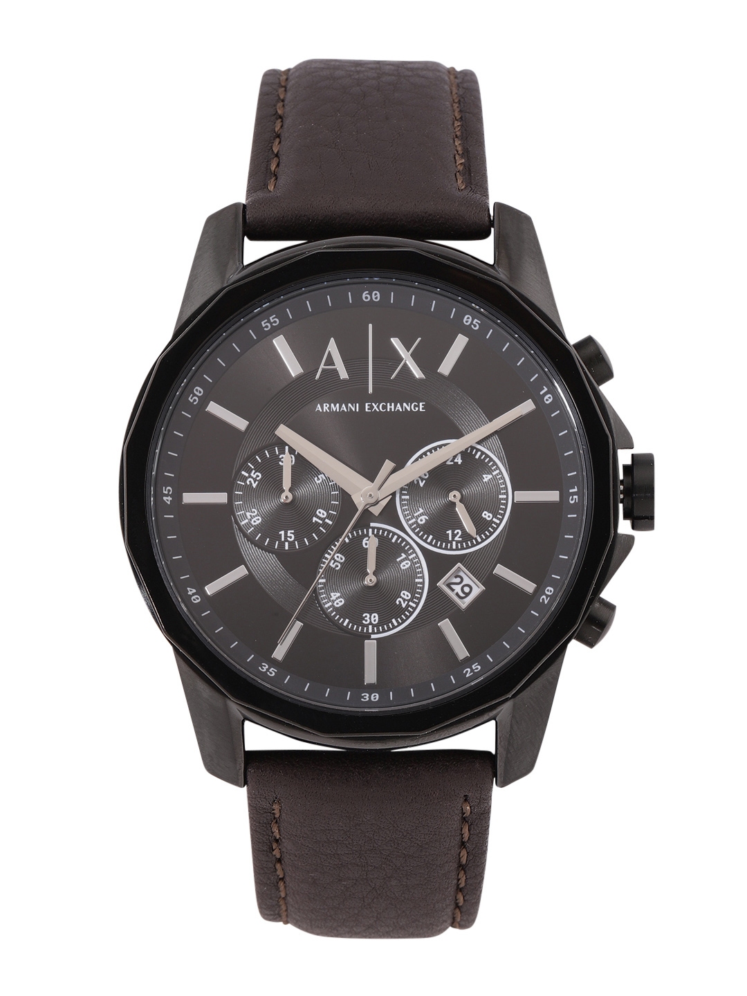 Buy Armani Exchange Men Black Dial Brown Leather Straps Analogue