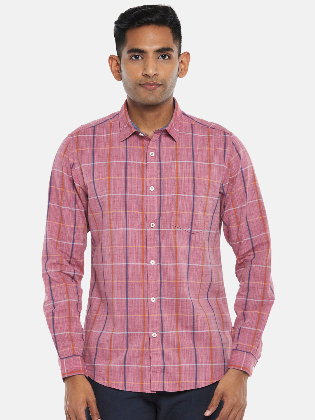BYFORD by Pantaloons Men Red Slim Fit Windowpane Checks Checked Casual Shirt