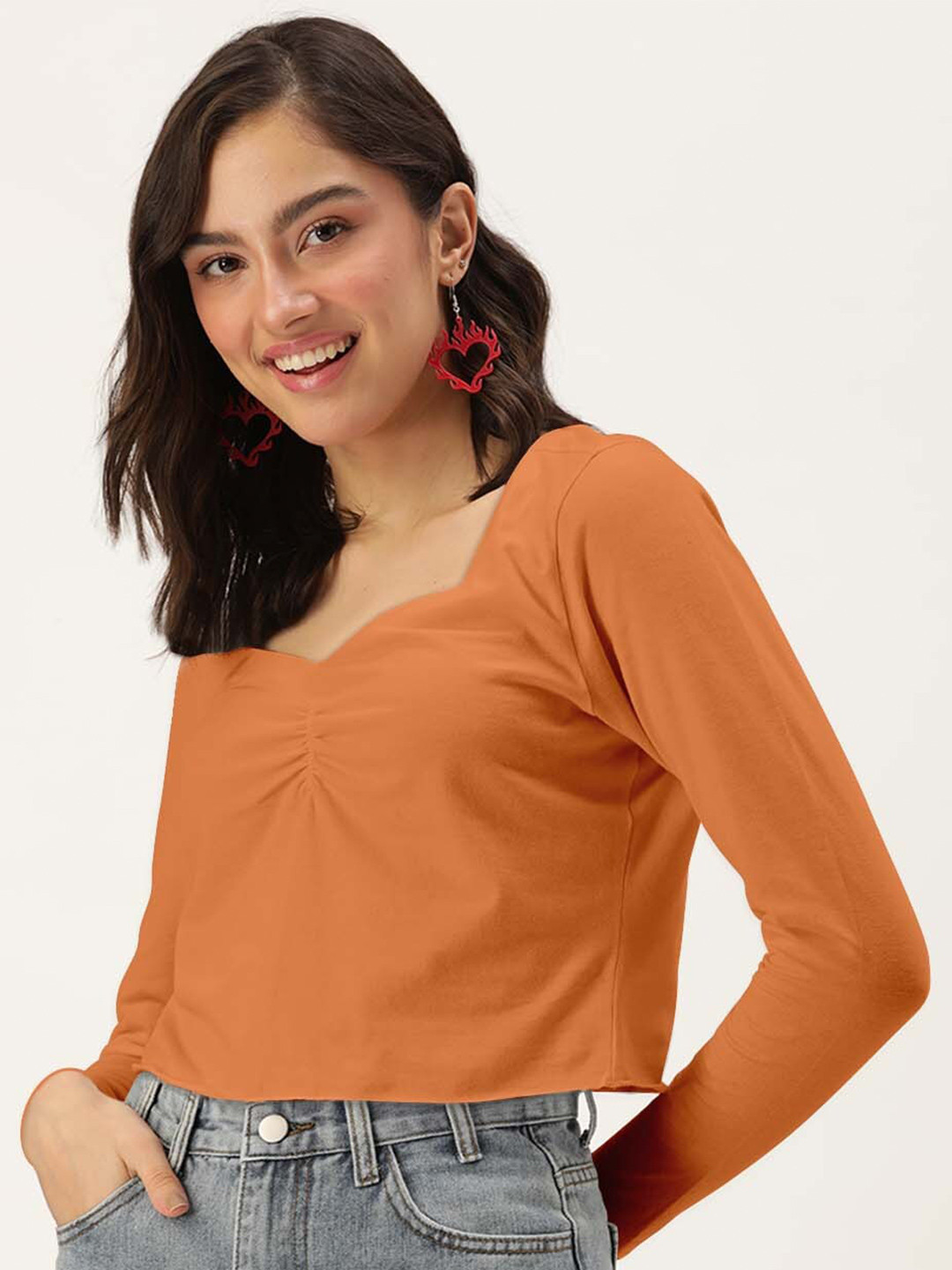 DressBerry Rust Orange Sweetheart Neck Crop Top