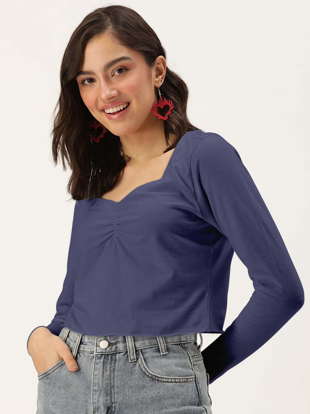 DressBerry Blue Sweetheart Neck Crop Top