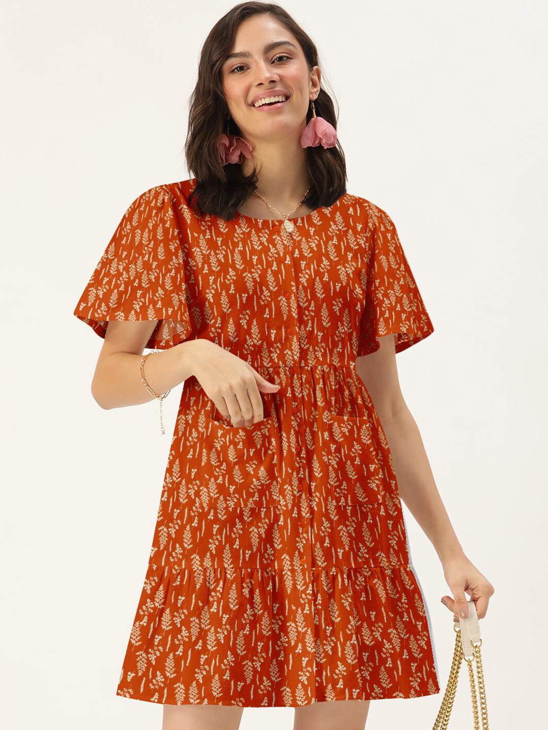 DressBerry Orange Floral Dress