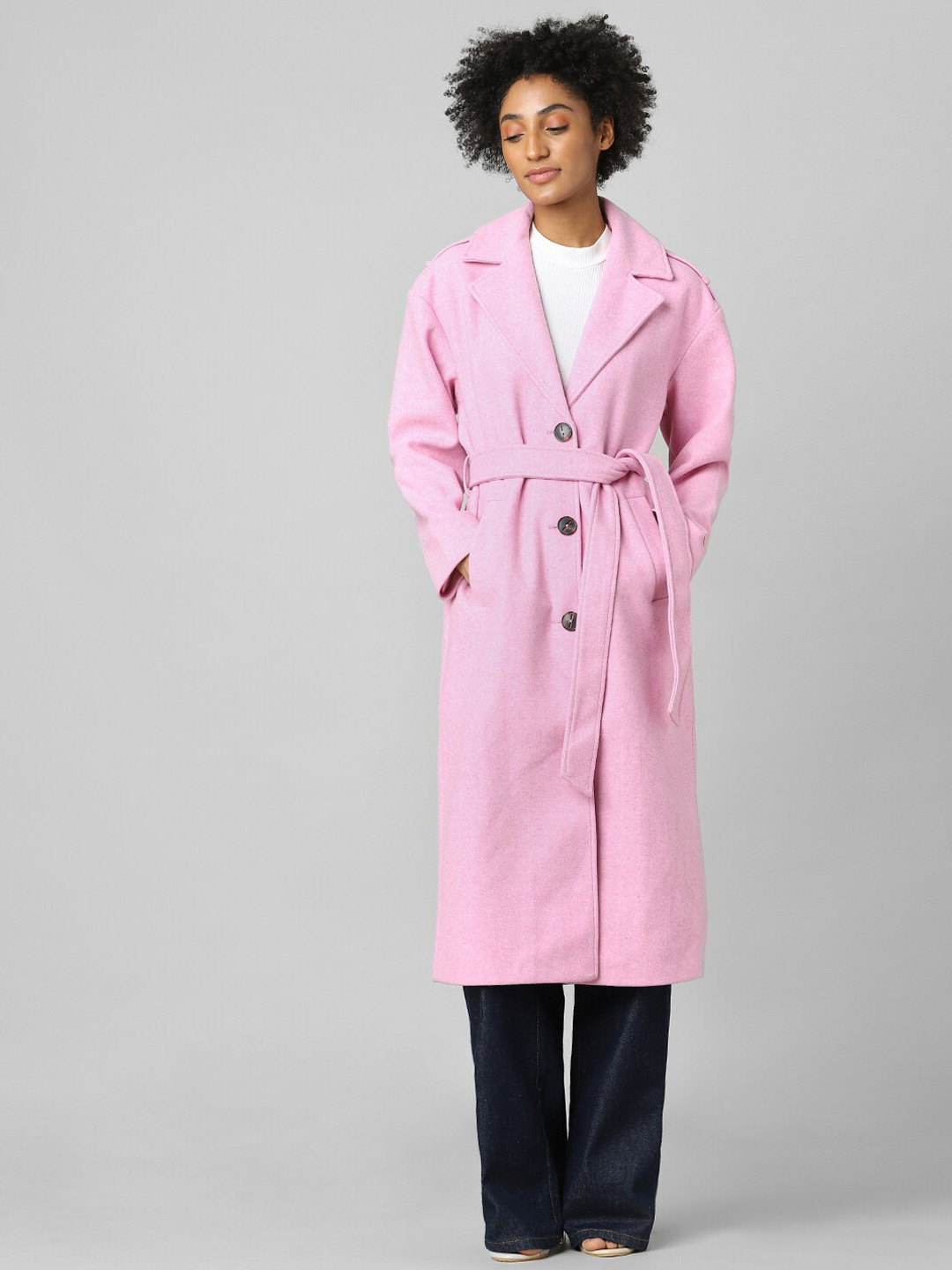 ONLY Women Pink Solid Relaxed-Fit Overcoat