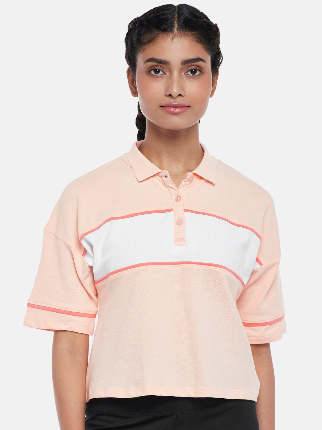 Ajile by Pantaloons Coral Striped Extended Sleeves Shirt Style Top
