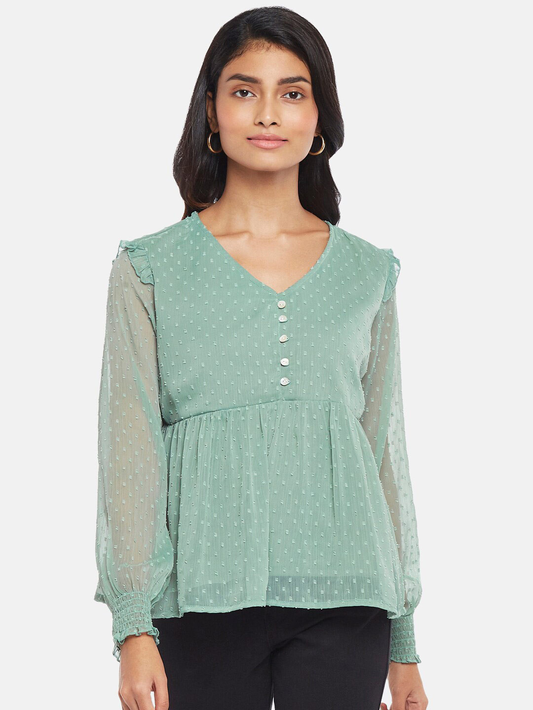 Honey by Pantaloons Sea Green Self Design Empire Top