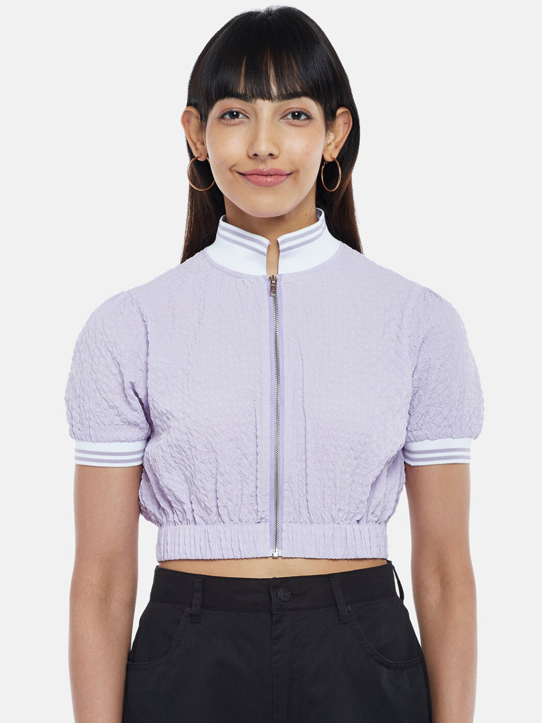 People Purple Blouson Crop Top