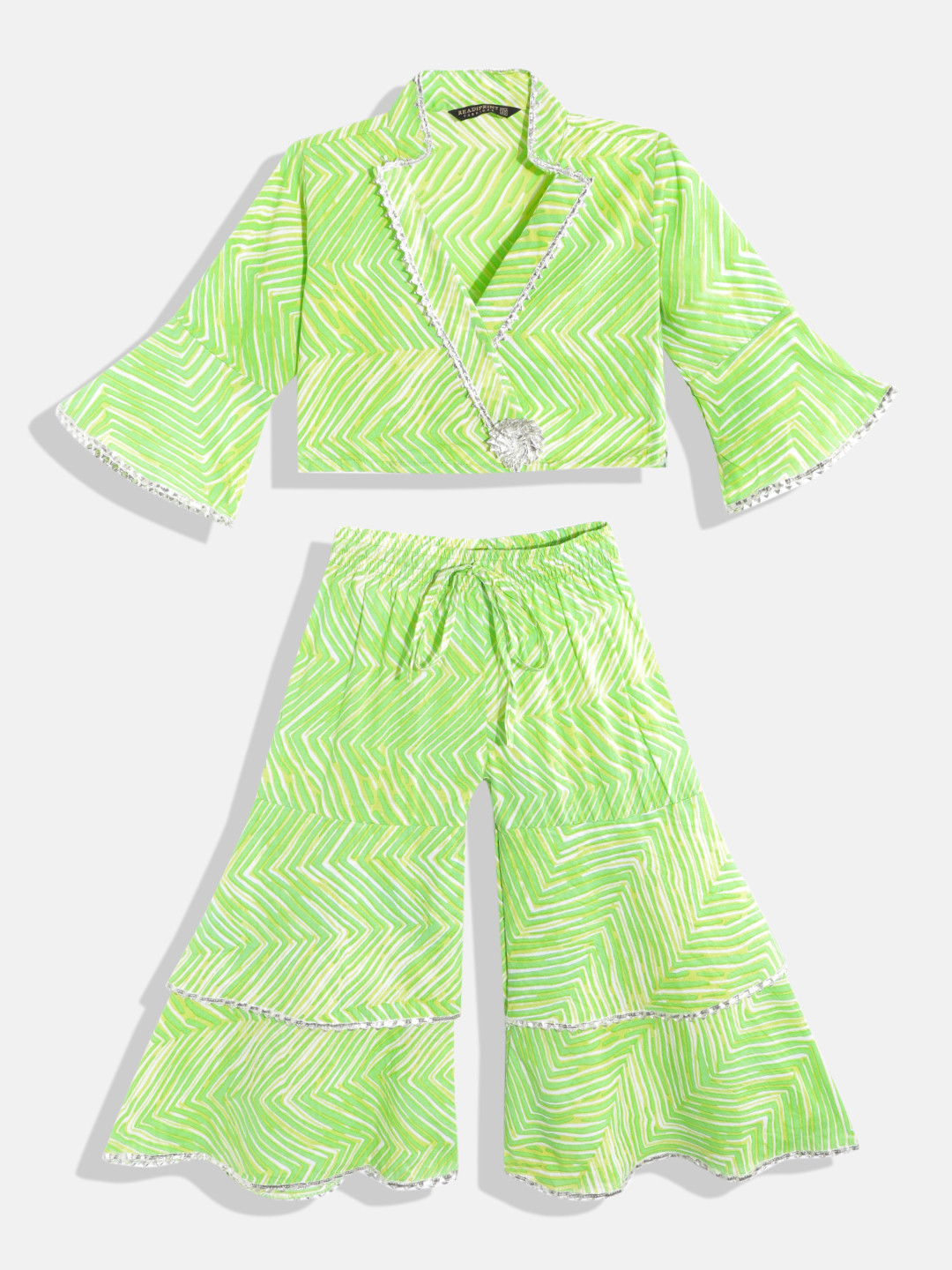 Readiprint Girls Green Printed Gotta Patti Pure Cotton Top with Sharara