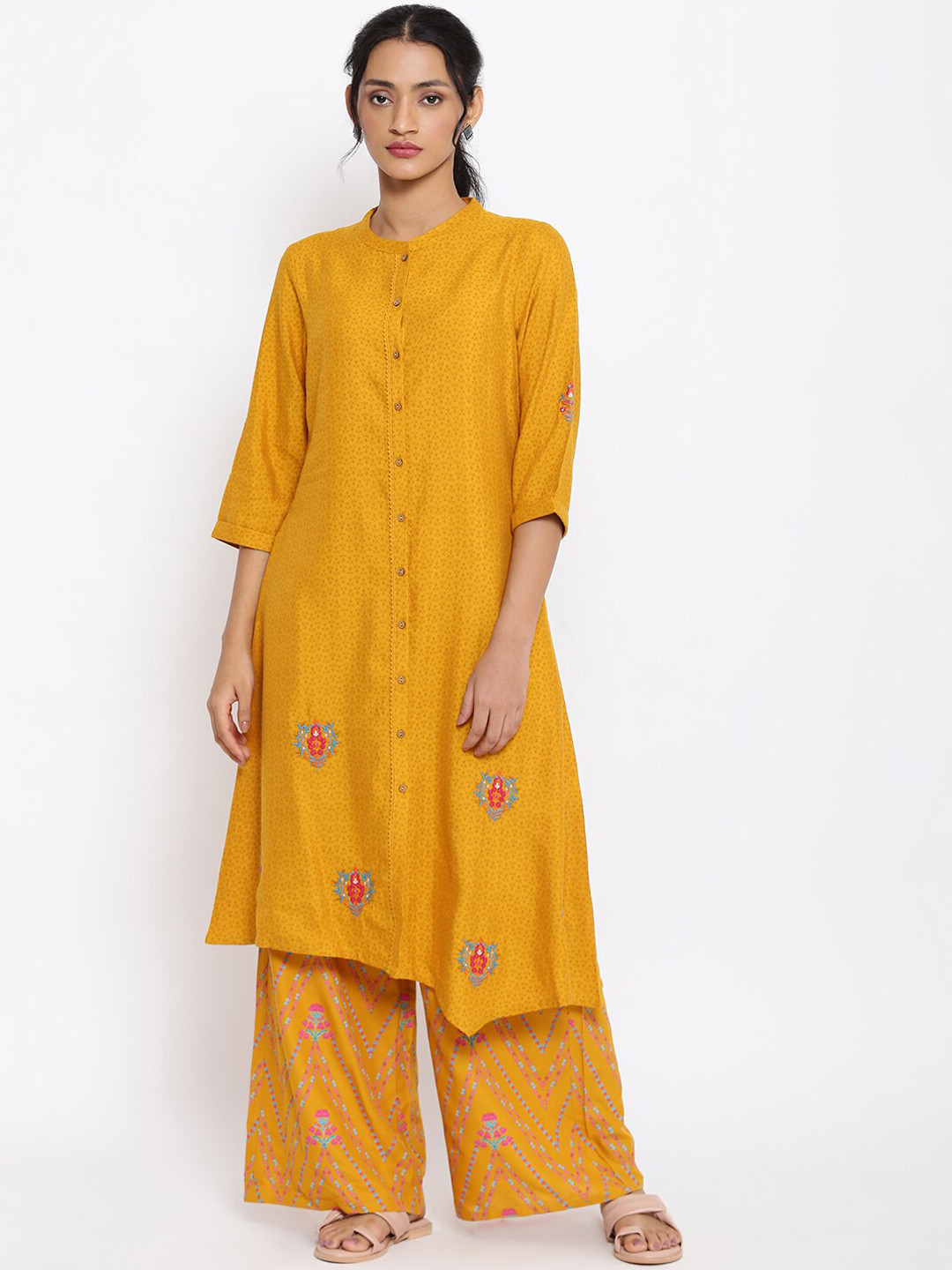 W Floral Print Rayon A-Line Kurta With Parallel Pant