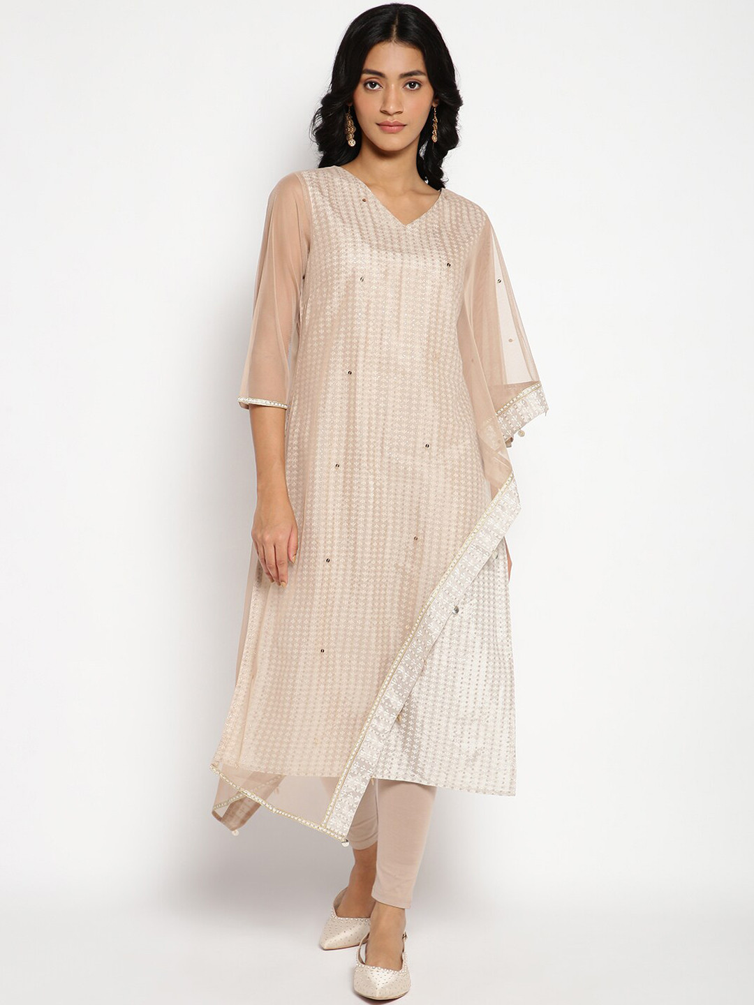 W Women Festive Floral Print Saree Kurta With Tight