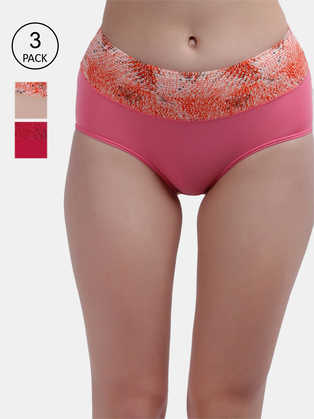 Amour Secret Women Pack of 3 Printed Anti-Bacterial Hipster Briefs P208_Crl_Pnk_Skn