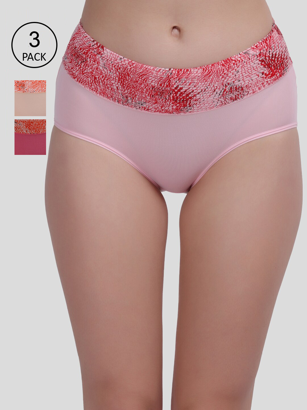 Amour Secret Women Pack of 3 Mid Rise Hipster Briefs P208_Bpnk_Crl_Skn-Baby Pink