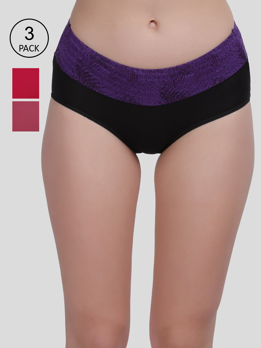 Amour Secret Women Pack Of 3 Black Coral & Pink Hipster Briefs