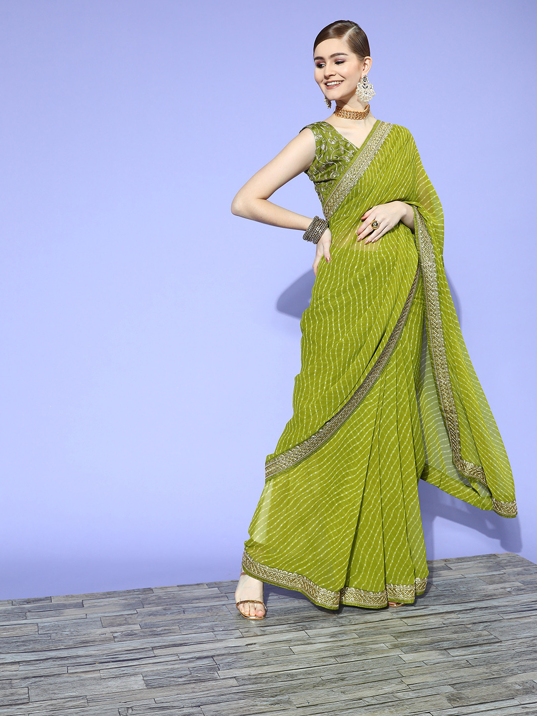 Satrani Leheriya Saree with Embroidered border