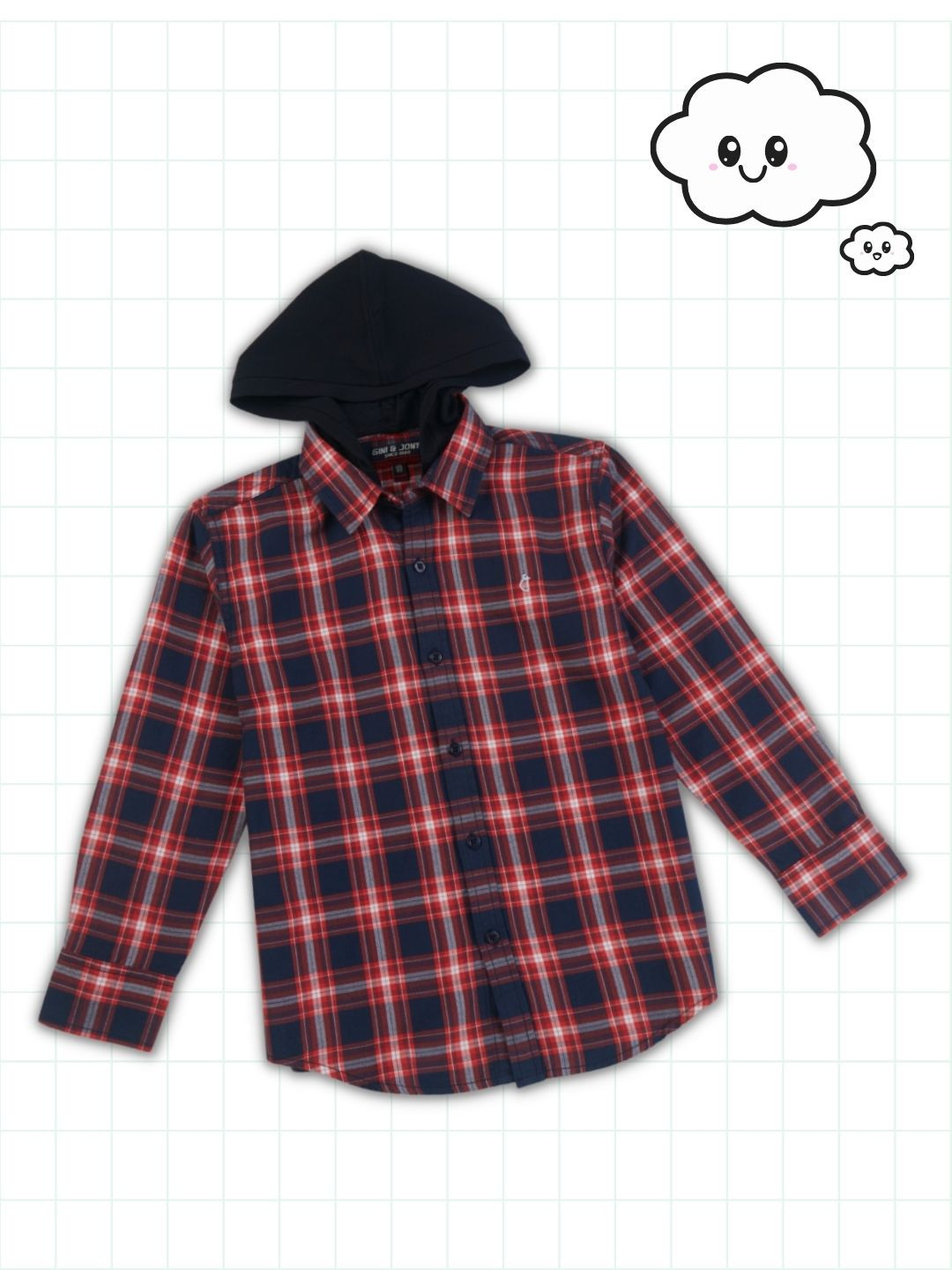 Gini and Jony Boys Black & Red Tartan Checks Hooded Casual Shirt