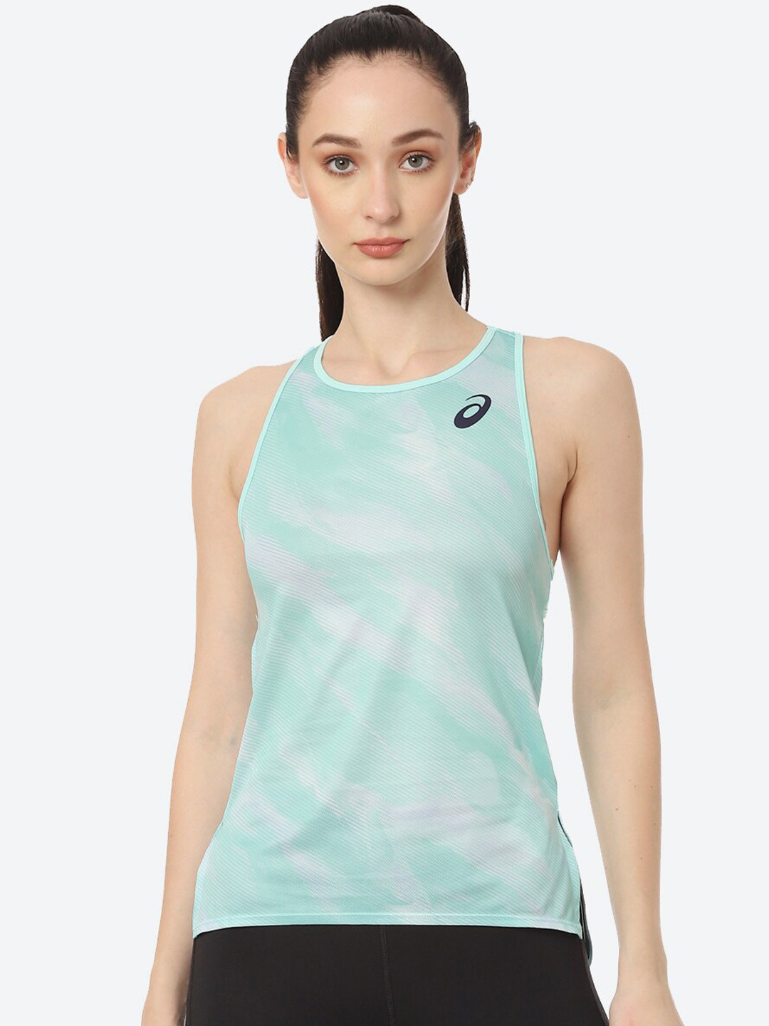 ASICS Women Sea Green Match Graphic Print Tank Top