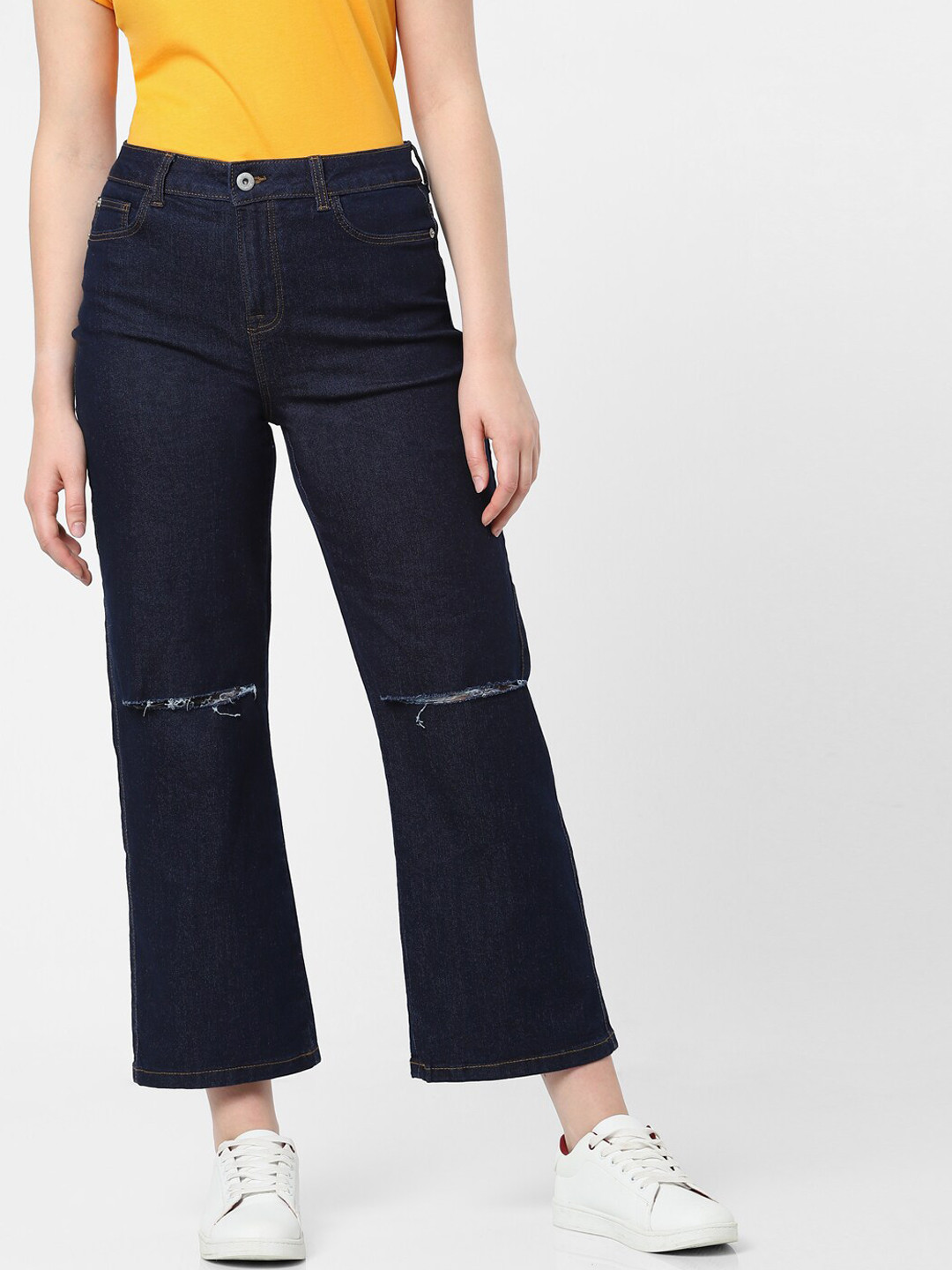 Vero Moda Women Blue High-Rise Slash Knee Stretchable Jeans