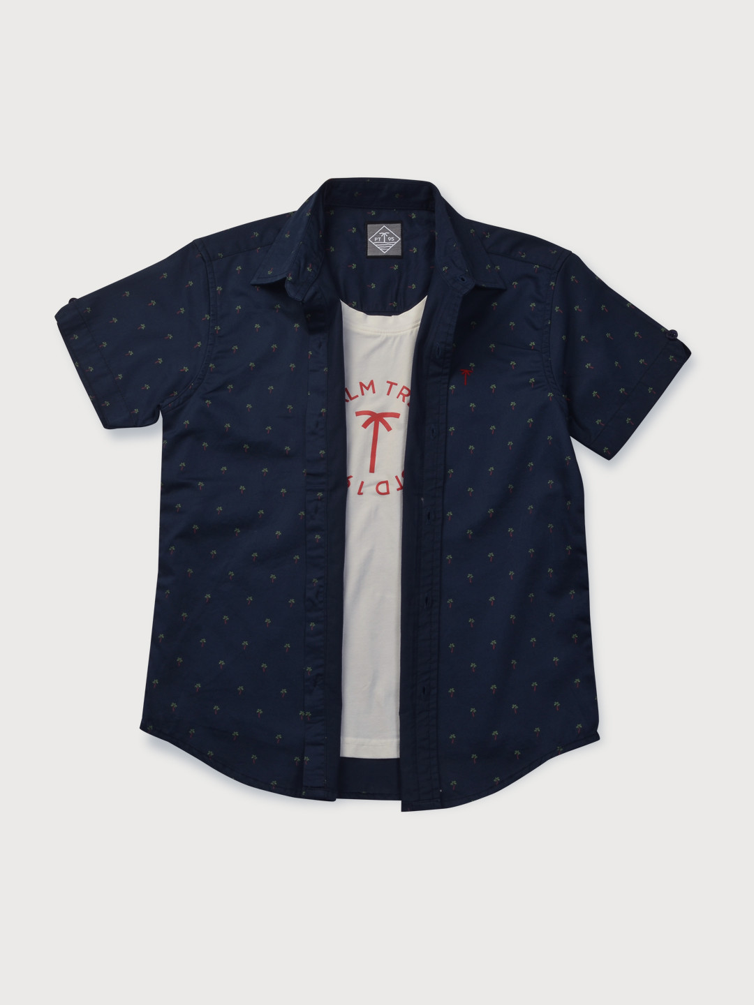 Palm Tree Boys Navy Blue Printed Half Sleeves Casual Shirt