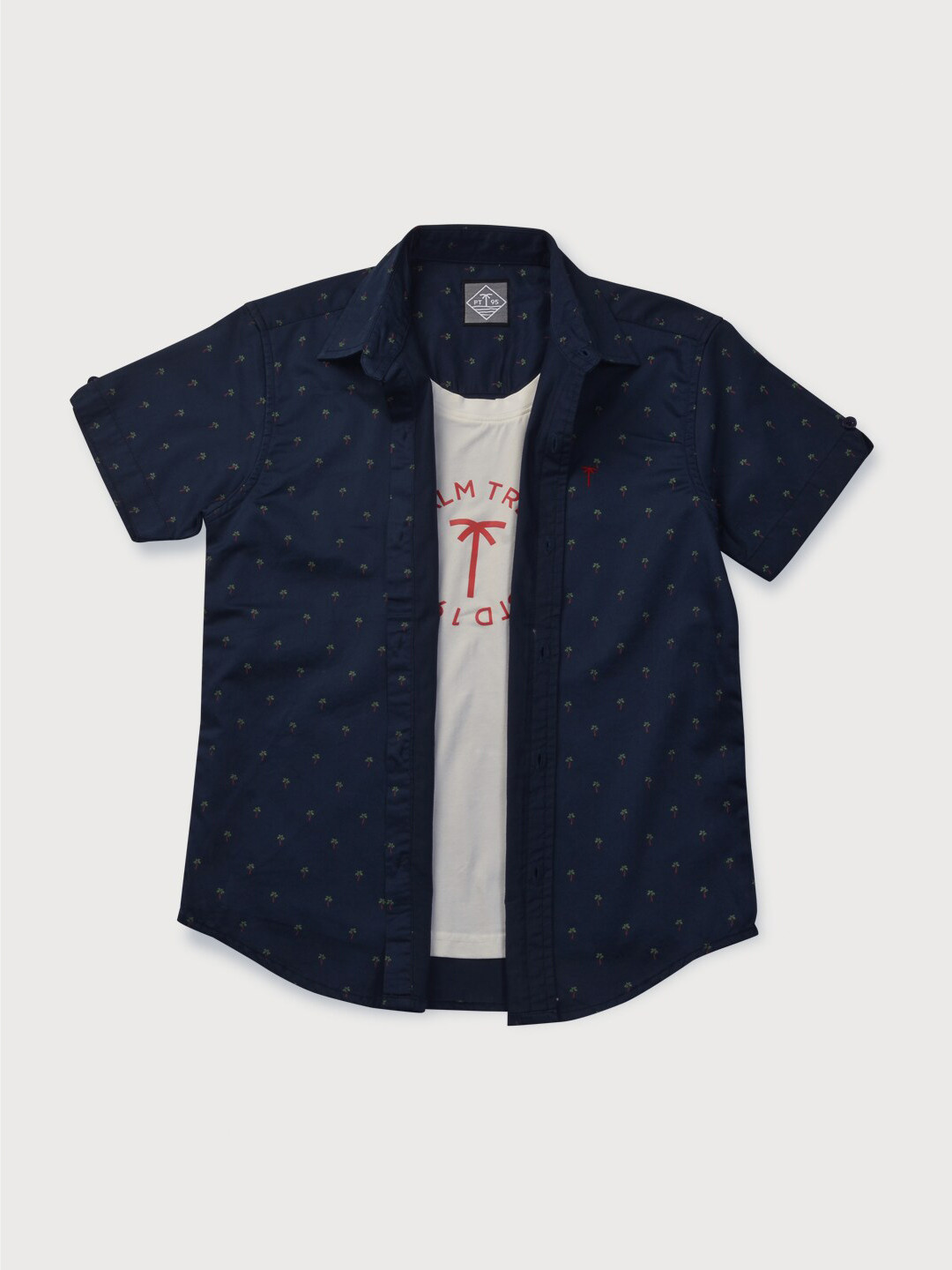 Palm Tree Boys Navy Blue Printed Casual Shirt