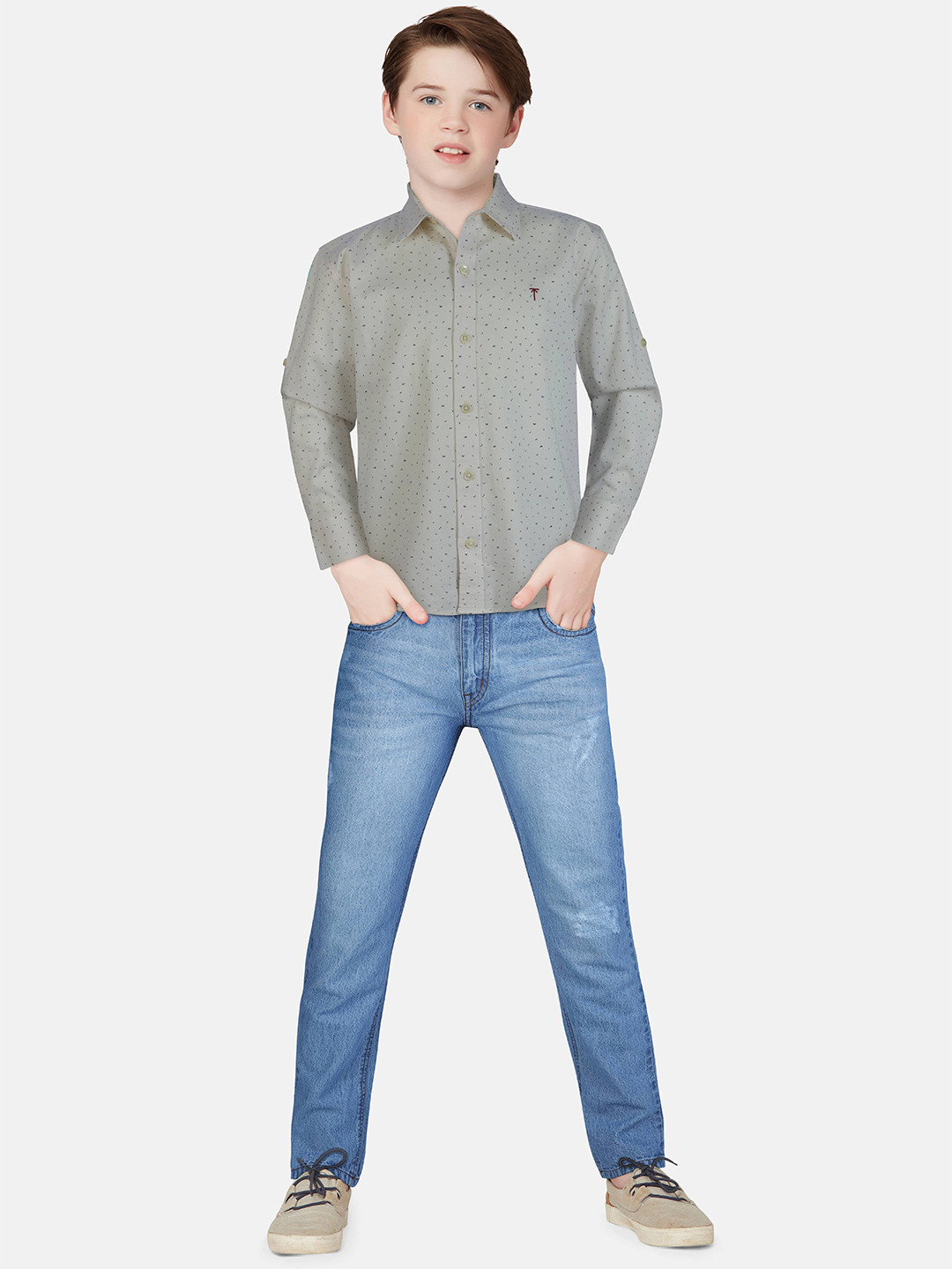 Palm Tree Boy White Printed Casual Shirt