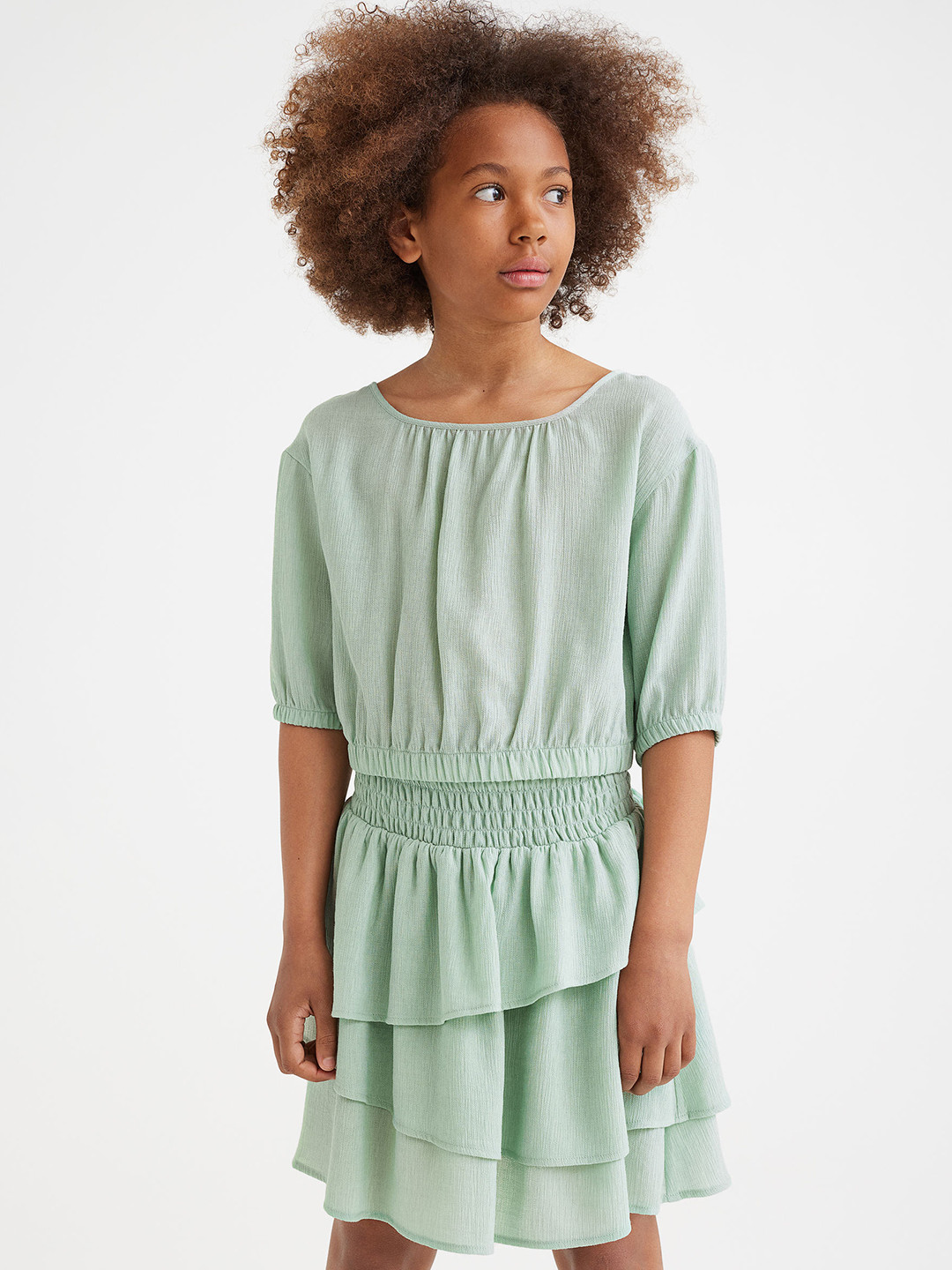 H&M Girls Sea Green Puff-Sleeved Top