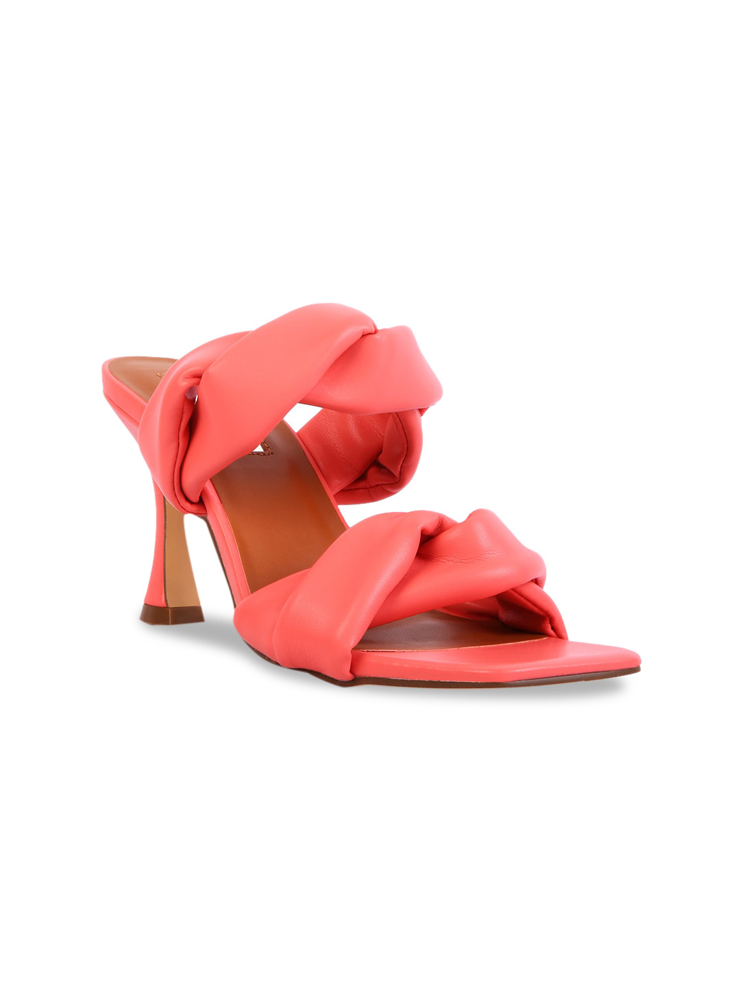 London Rag Coral Textured PU Party Block Sandals