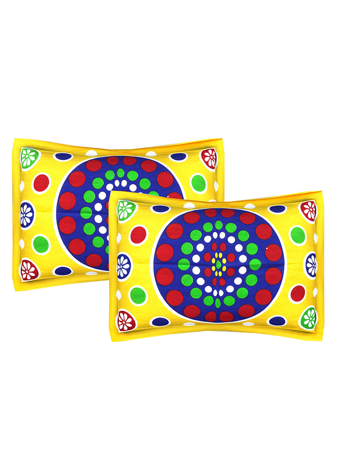 Urban Magic Pack Of 2  Yellow & Blue Geometric Printed 104 TC Pillow Covers